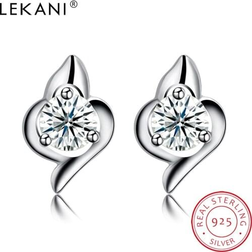 LEKANI 925 Sterling Silver Trendy Irregular Women Earrings Dazzling 5A Cubic Zirconia Earring Studs Hot Sale Silver Jewelry