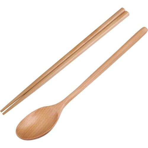 Visual Touch Wood Wooden Chopsticks Set and Spoon Set Portable Dinnerware Flatware Tableware Japanese Style Reusable