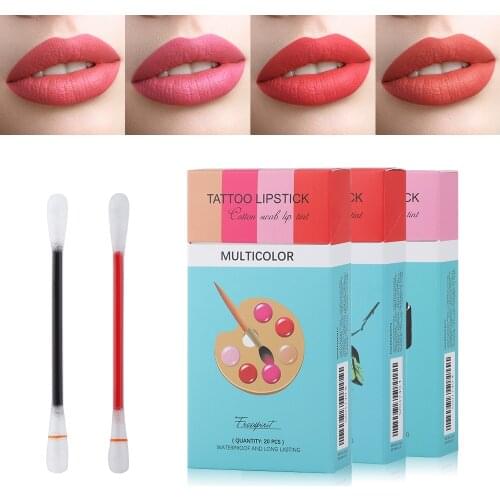 20 Pcs Set Cotton Swab Lipsticks Waterproof Long Lasting Matte Lipstick Liquid Lip Stain Cotton Buds Lipstick Cosmetics Makeup
