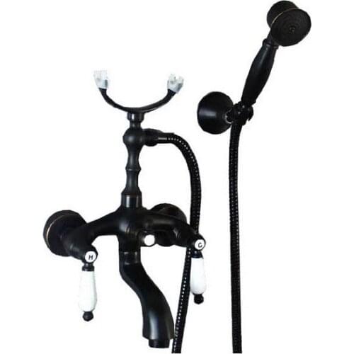 Wall Mount Black Oil Rubbed Brass Bathroom Tub Faucet Set with 150CM Handheld Shower Spray Head Mixer Tap 2tf020