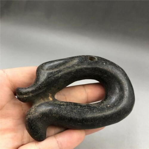 Neolithic Age Old Hongshan Culture Black Magnet Meteorite Carved Dragon Pig Collection Ornaments Statues for Decoration