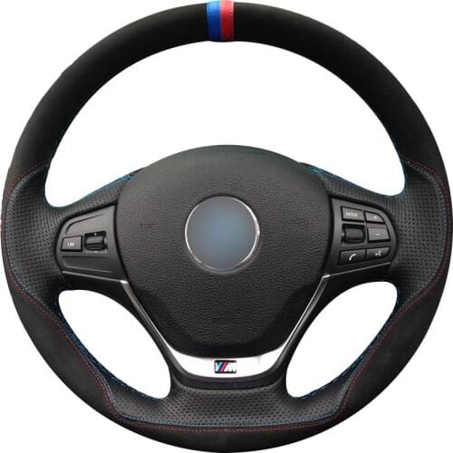 Non-slip Durable Black Suede Black Leather Car Steering Wheel Cover For Bmw F30 316i 320i 328i