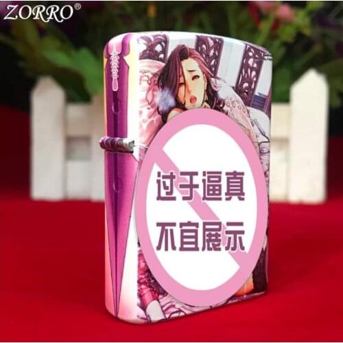 Enchanting body painting Kerosene gasoline petroleum oil cigarette lighter Vintage grinding wheel flint Pretty girl igniter gift