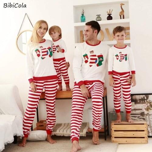 Autumn Winter Family Matching Clothes Home Wear Striped Parent Child Suit Christmas Printed Parent Child Pajamas Set Christmas