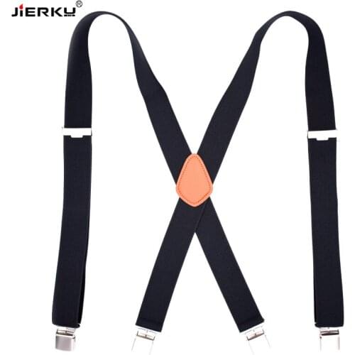JIERKU Mans Suspenders 4 Clips Outdoor Braces Suspensorio Tirantes Hombre Elastic Strap 2.5*120cm High Quality Fathers Gift