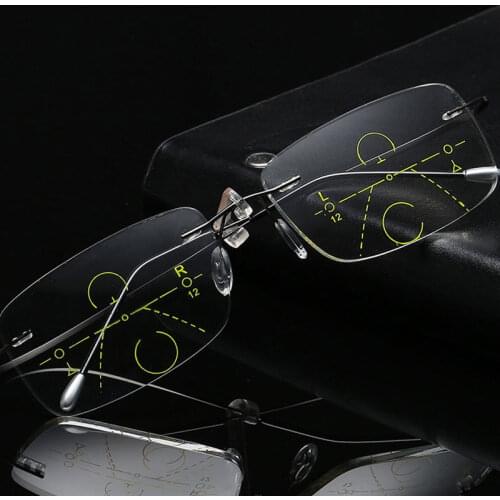 Progressive Multifocal Multifocus Multi focus Reading Glasses Transition Men Eyewear Hyperopia Titanium Rimless Presbyopia Reade