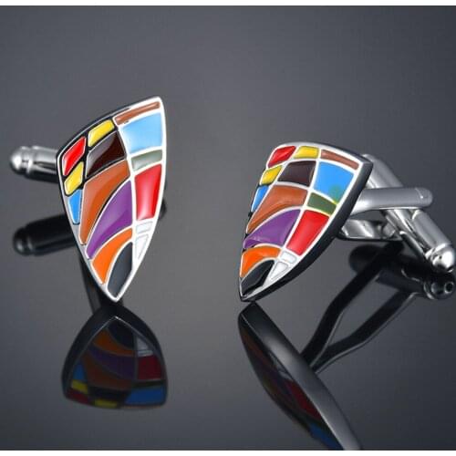 Colorful Triangle Shape Cuff Links Button High Quality Mens Classic Cufflinks Formal Business Wedding Shirt Jewelry Gift