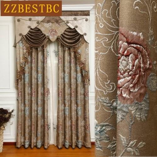 Top brown luxury villa living room embossed 3D blackout curtains high quality hotel decorative curtains for bedroom windows