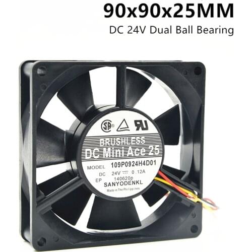 5PCS Sanyo 109P0924H4D01 9025 90mm 90x90x25mm fan DC24V 0.12A ultra-quiet double ball-bearing the Mute fan with 3wires