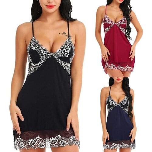 Sexy Women Flower Pajamas V-Neck Sleeveless Backless Dress Nightgown Sleepwear
