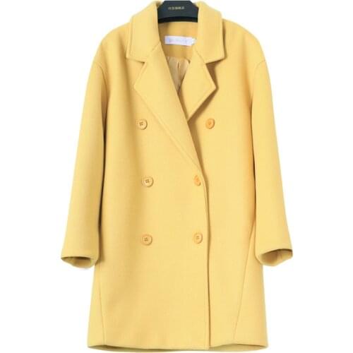 High Quality Wool Coat 2019 Fashion Woolen Coat Long Suit Collar Bat Sleeve Double Breasted Wool Windbreaker Mixed New Clothes