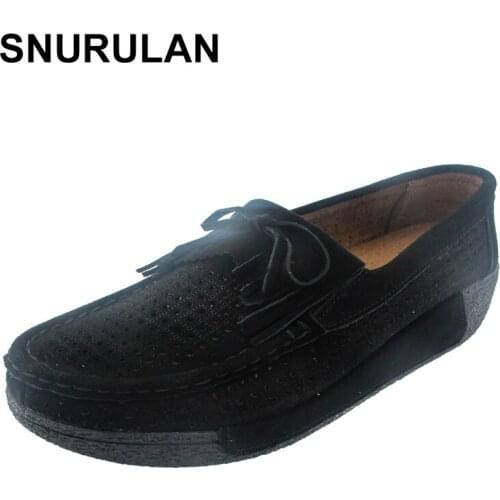 SNURULAN Women Flat Platform Loafers Ladies Suede Leather Moccasins Fringe Shoes Slip On Tassel Womens Casual Shoes Creeper