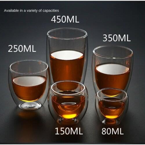 New 80/150/250/350/450ml Heat Resistant Double Wall Cup Beer Coffee Cups Handmade Healthy Drink Tea Transparent Drinkware