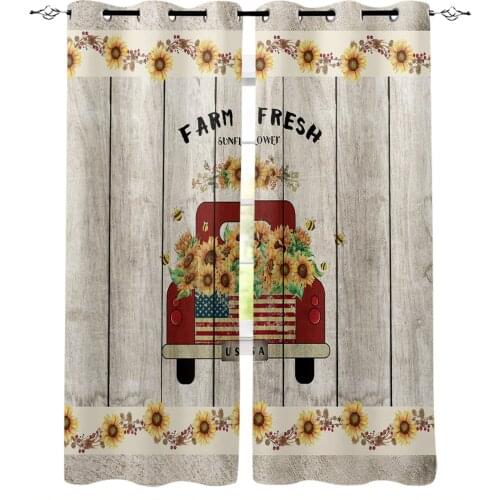 Vintage Truck Sunflowers Farm Retro Wood Blackout Curtains For Living Room Bedroom Printed Window Treatment Drapes Home Decor
