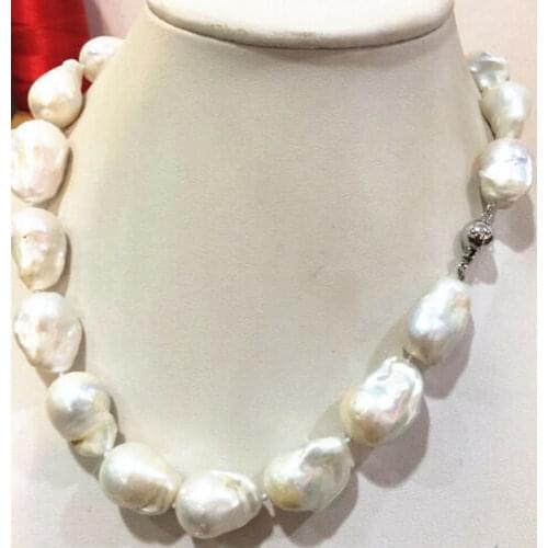 NEW SOUTH SEA GENUINE WHITE BAROQUE PEARL NECKLACE 18'' 10mm solid gold clasp