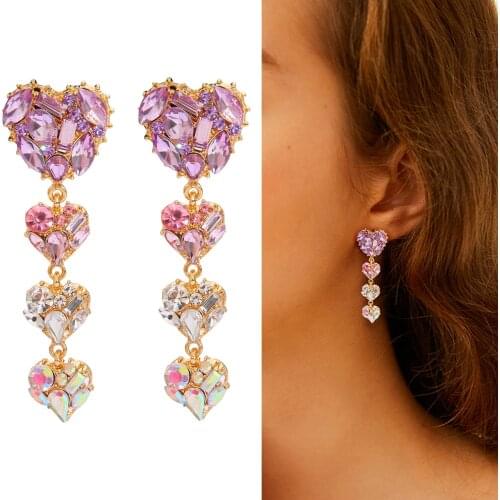 1 Pair New Korean Shiny Heart Crystal Drop Earrings For Women Fashion Shell Rhinestone Boucle D'oreille Party Jeweley Gift