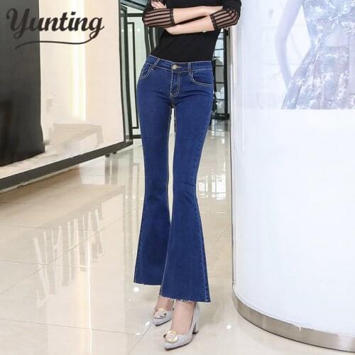 Vintage Jeans For Women Denim Flare Stretch High Wasit Denim Pants Casual Trousers Bottom Jeans