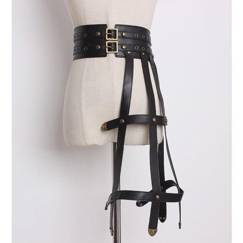 Womens runway fashion PU leather elastic rivet Cummerbunds female Dress Corsets Waistband Belts decoration wide belt TB1459