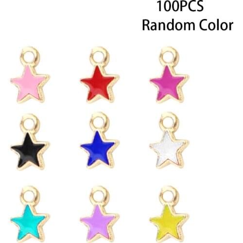 100Pcs Color Random and Contains More Than 6Colors Five-Pointed Star Bracelet Pendant K-Gold Alloy Dripping OilMobile Phone