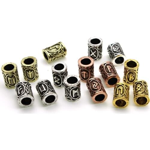 24Pcs/Set Big Large Hole Hair Tube Bead Futhark Viking Runes Beads Dreadlock Braiding Jewelry Beard Hair Decor Accessories