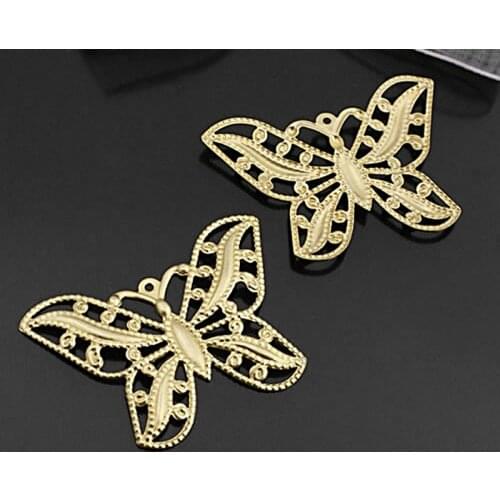 27175)10PCS 44x32MM Not plated color Brass Butterfly Charms Pendants Diy Jewelry Findings Accessories Wholesale