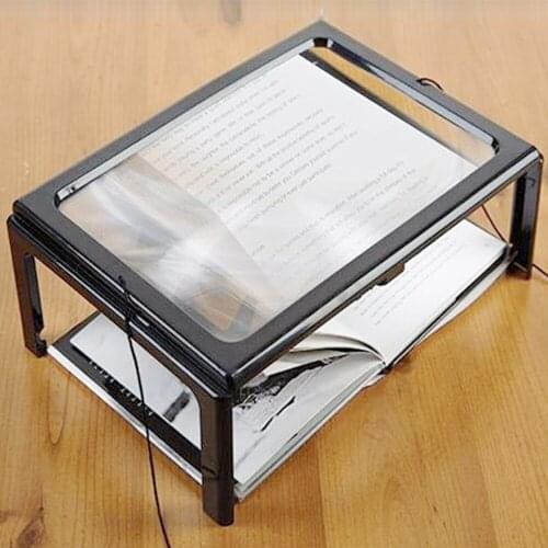 A4 Full Page Large Hands-Free 3X Magnifier Magnifying Glasses for Reading with LED 4 Light