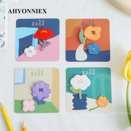 AHYONNIEX 3D Plush Flower Patch White Orange Purple Red Cute Iron On Patches Badges For Clothes Stickers Scarf DIY Applique