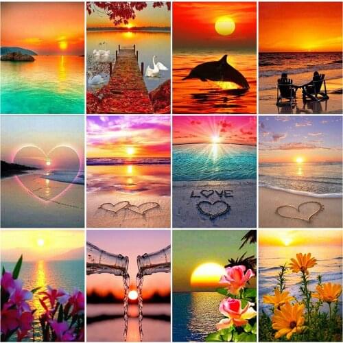 EverShine Diamond Embroidery Sunset Picture Of Rhinestones Diamond Painting Seaside Full Drill Square Mosaic Landscape Wall Art