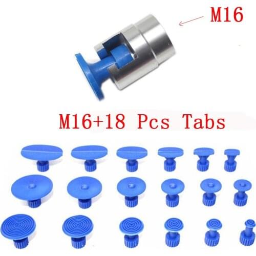 Car Iron Alloy Dent Repair Puller Head Adapter Screw Tips For Slide Hammer And Pulling Tab M16 And 18pcs Glue Tabs