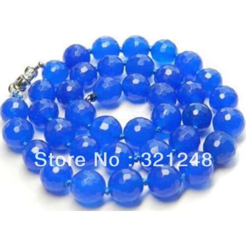 Free shopping new diy 10mm Faceted Blue chalcedony jades natural stone Round beads Necklace 18" GE5342