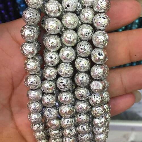 New fashion high grade silver-color natural lava volcanic stone round 8mm loose beads for women jewelry making 15inch B2807