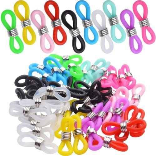 50pcs 20x5mm Adjustable Silicone Eyeglasses Spectacle Chain Retainer Anti-Slip Glasses End Holder Strap Loop Connector,10 Colors