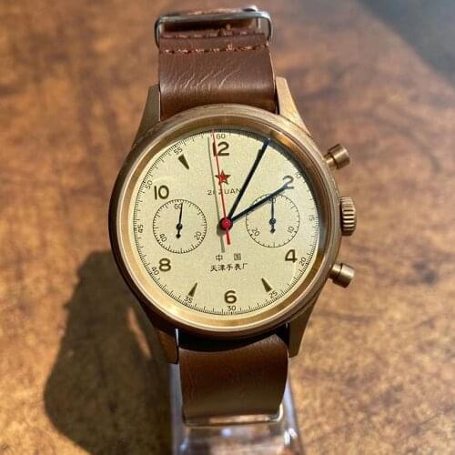 Vintage Bronze Watches Men 1963 Pilot Chronograph Mechanical Watch Retro 40mm Air Force Wristwatches Sapphire St19 Movt Tianjin