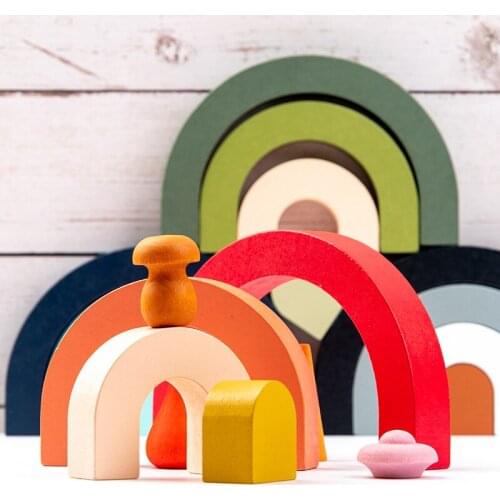 4PCS Rainbow Building Blocks Children Early Learning Aids Educational Kindergarten Supplies Baby DIY Room Ornaments Wooden Toys