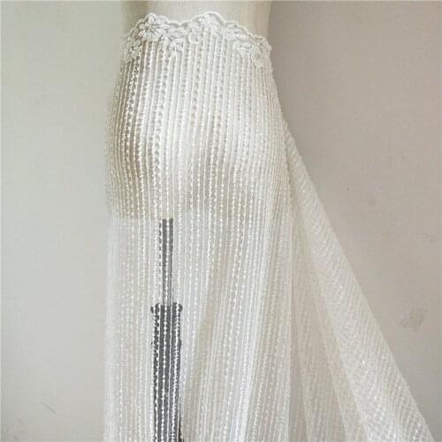 Elegant sequined lace fabric with beaded bridal gown lace fabric 51" wide stripe heavy guipure fabric for wedding dress by the y