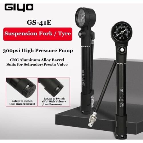 Giyo Bicycle Pumps 300psi MTB Shock Fork Pump Schrader Presta Bike Tyre Inflator Bike Suspension Fork Pump Mini Gauge Tire Pump