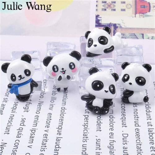 Julie Wang 10PCS Resin Cartoon Panda Charms Mixed Styles Animal Pendants Jewelry Making Accessory Table Props Decoration