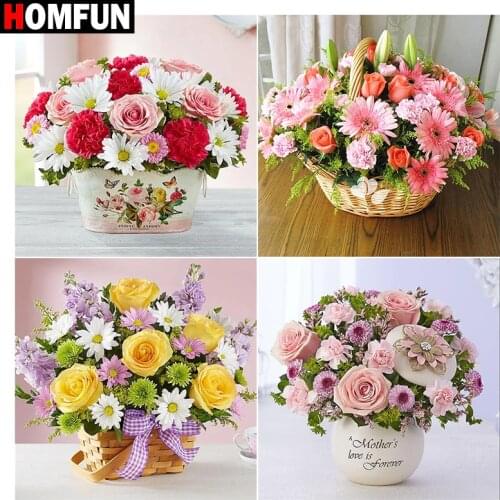 HOMFUN Full Square/Round Drill 5D DIY Diamond Painting "Flower basket table" 3D Embroidery Cross Stitch 5D Home Decor Gift