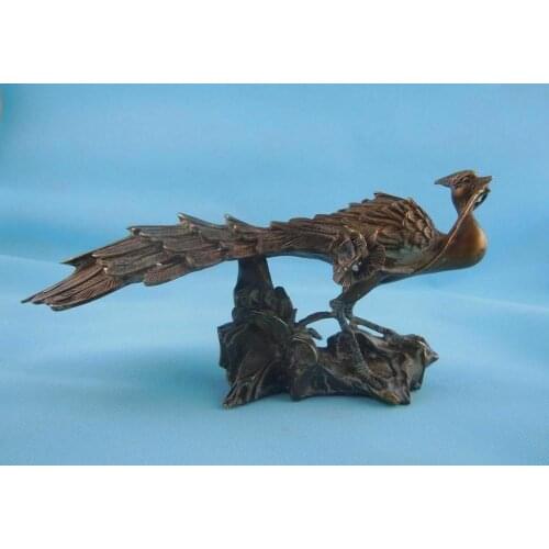 China brass copper carved Feng Shui peacock Rose geomancy Sculpture Statue