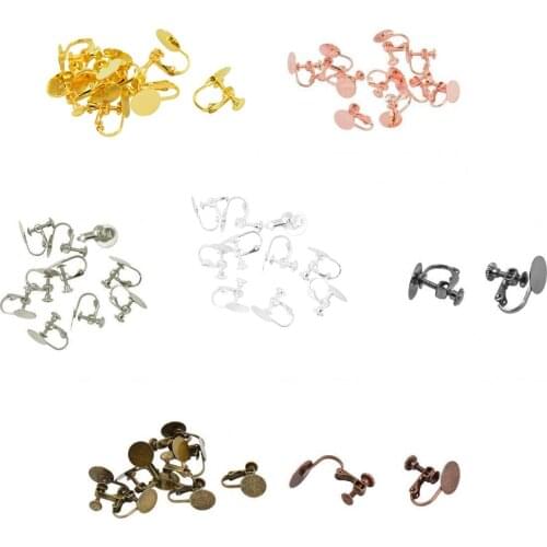 10 PCS Screw Back Non-Pierced Earrings Findings with Flat Glue On Pad Round Pads Earring Findings Adjustable Screw Earring Clips