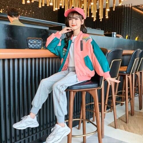 Spring Autumn Contrast Color Stitching Jacket Children Casual Sport Top Kid Girl Fashion Trend Baseball Uniform Jacket Outerwear