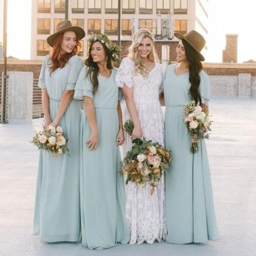 Hot Sale Mint Green Chiffon Long Plus Size Wedding Bridal Guests Dress Bridesmaid Dresses New
