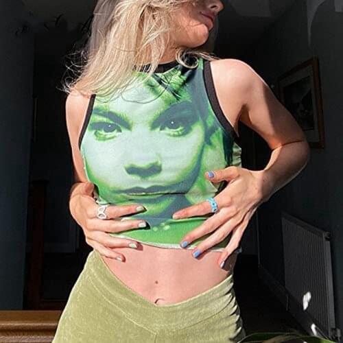 E-girl Harajuku Print Tank Top Y2K Aesthetic Casual Sleeveless Mini Vest Women Summer Gothic Punk Style Streetwear Crop Top Tee