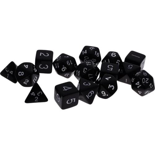 Pack of 15pcs Acrylic Spot Dices Role Play Game Props D4-D20 w. Bag Black