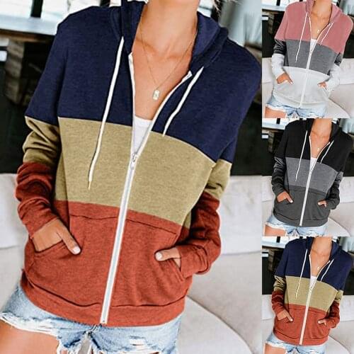 2021 New Hoodies Womens Full Zip Hoodie Long Sleeve Hooded Sweatshirt Pocket Jacket Stripe Women Sweatshirts Y2k Tops Свитшот