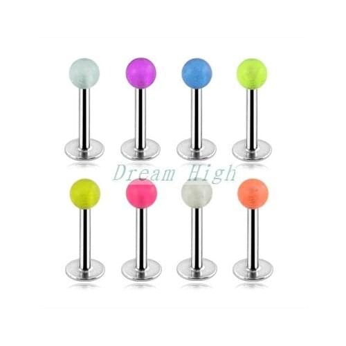 New Arrival UV Acrylic Ball Lip piercing Larbret Ring 316L surgical steel fashion Body piercing Jewelry 100pcs/lot Free Shipping