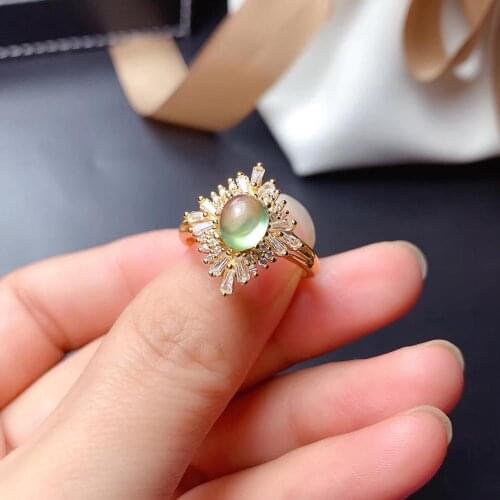 New style fashion Prehnite gemstone ring real 925 silver natural gem grape color girl birthday gift soft character