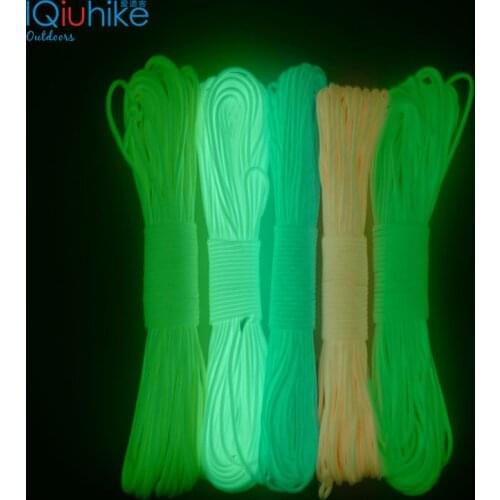 5 Colors Glow in the dark Luminous Paracord 550 100FT Parachute Cord Lanyard Rope 7 Strands Cores Outdoor Survival Wholesale