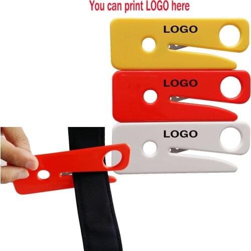 Logo print Sharp Moving Edge Safety Knife Box Opener Seat Belt Cutter Wrap Tape Cutter 200 pcs