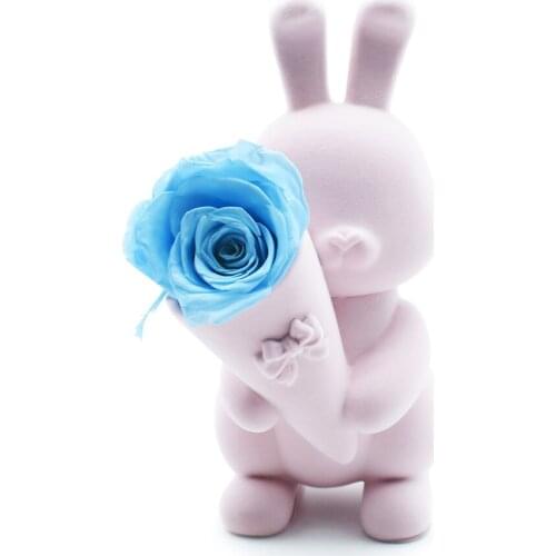 Rose Rabbit Blue Fresh Flower Art Craft Gift Wedding Anniversary Flower 2021 New Year Gift